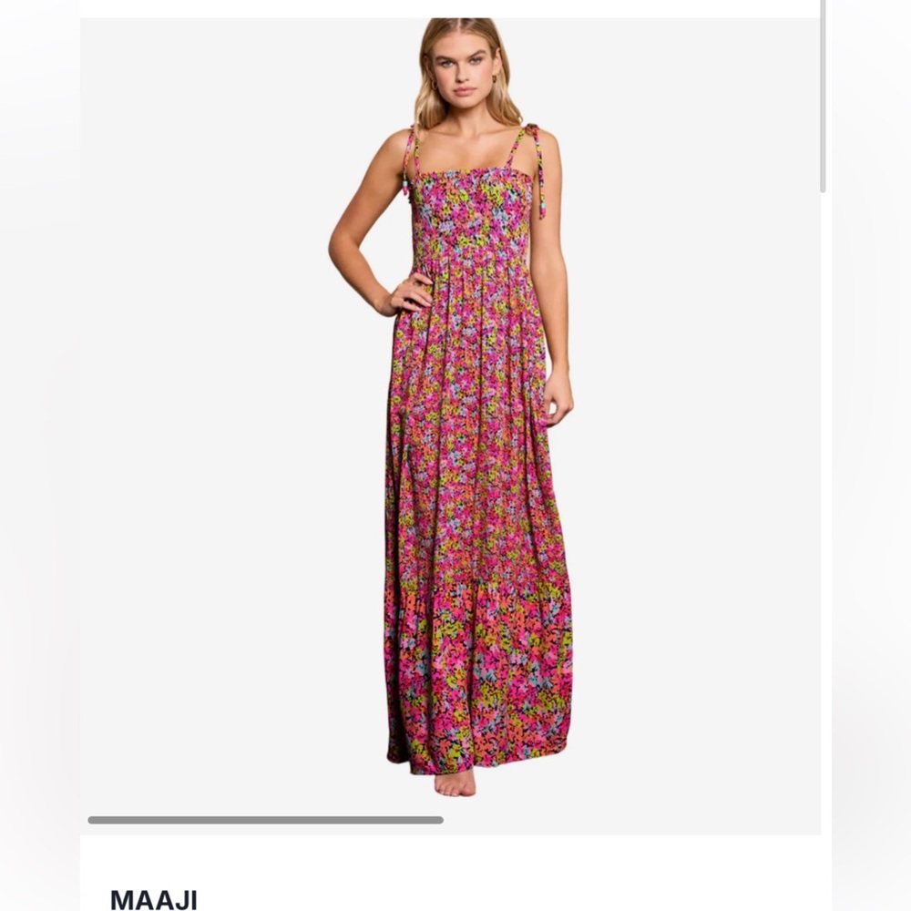 Maaji Floral Smocked Halter Maxi Sundress Resort Wear